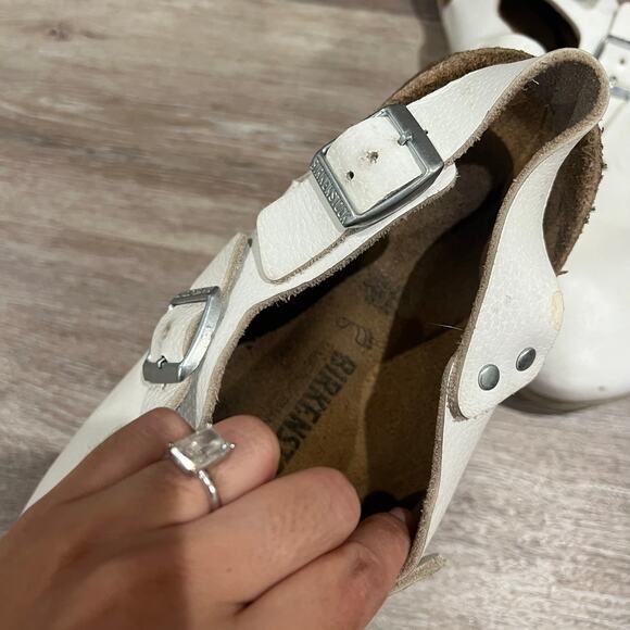 Birkenstock Tokio White Leather Big Buckle Clogs 11-11.5 - Picture 2 of 6